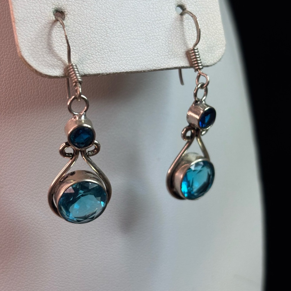 Stunning Blue Topaz .925 Silver Overlay Dangle Earrings
